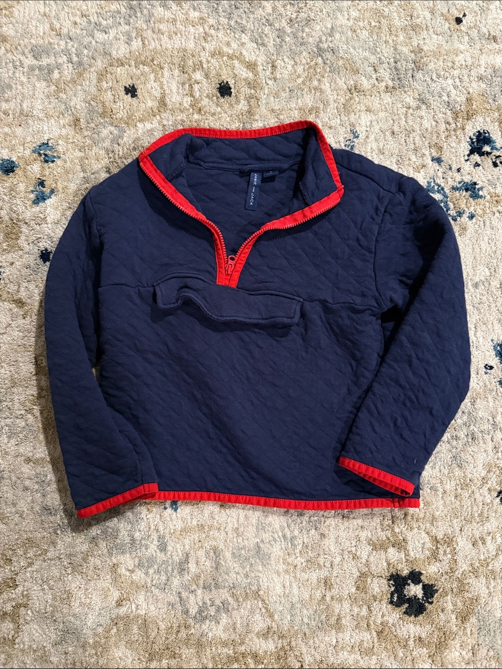 Janie and Jack Navy Quilted Pullover with Red Trim